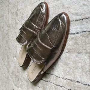 Catherine Malandrino Tuxedo silver metallic slip on loafer mules size 8.5